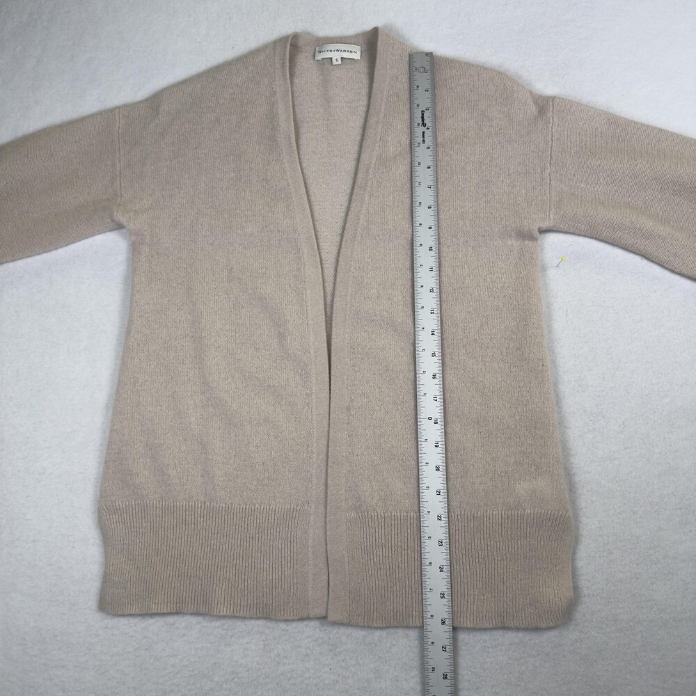 WHITE + WARREN 100% Cashmere Cardigan Open Front Classic Old Money Beige Size S - Picture 6 of 10